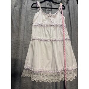 CHIATO White Babydoll‎ Dress Ruffle Lace Trim Tiered Cottagecore L
